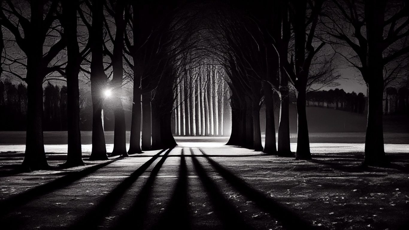 Spooky forest landscape at night old silhouette branch ,generative artificial intelligence